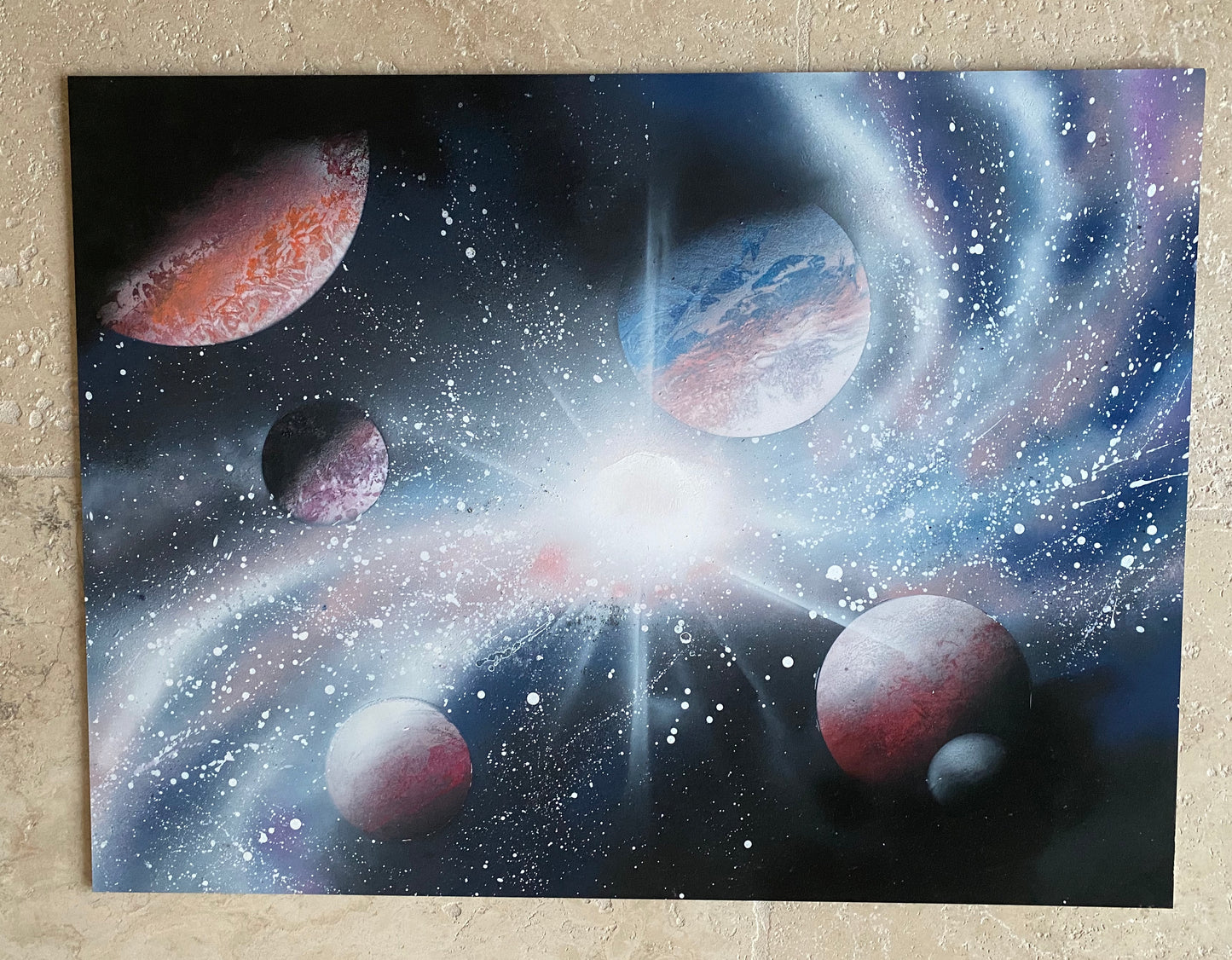 Tableau Galaxie - Univers - Voyage dans l'infini - Acrylique - Spray Paint Art - Peinture sur bois