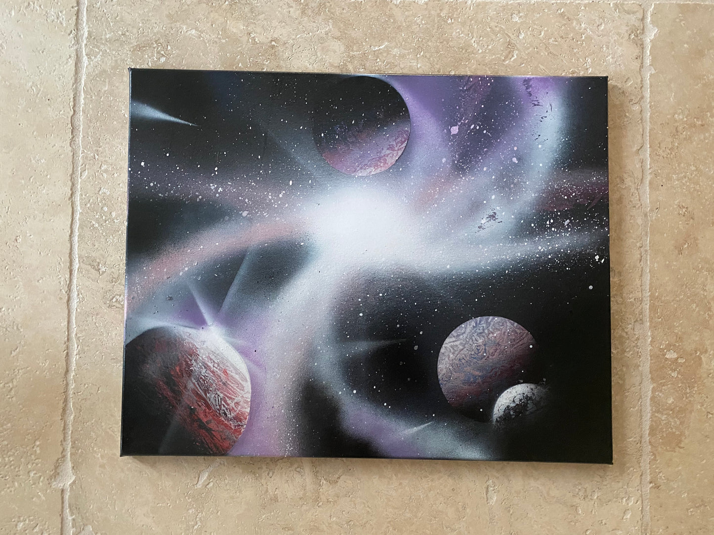 Tableau Galaxie - Purple dream - Acrylique - Spray Paint Art - Peinture sur toile