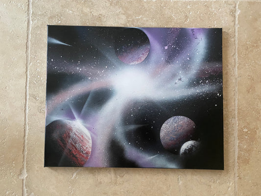 Tableau Galaxie - Purple dream - Acrylique - Spray Paint Art - Peinture sur toile