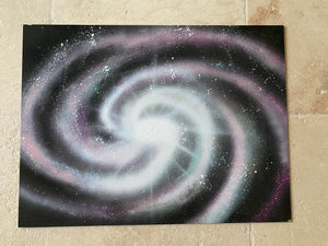 Tableau Galaxie - Spirale Cosmique - Acrylique - Spray Paint Art - Peinture sur bois